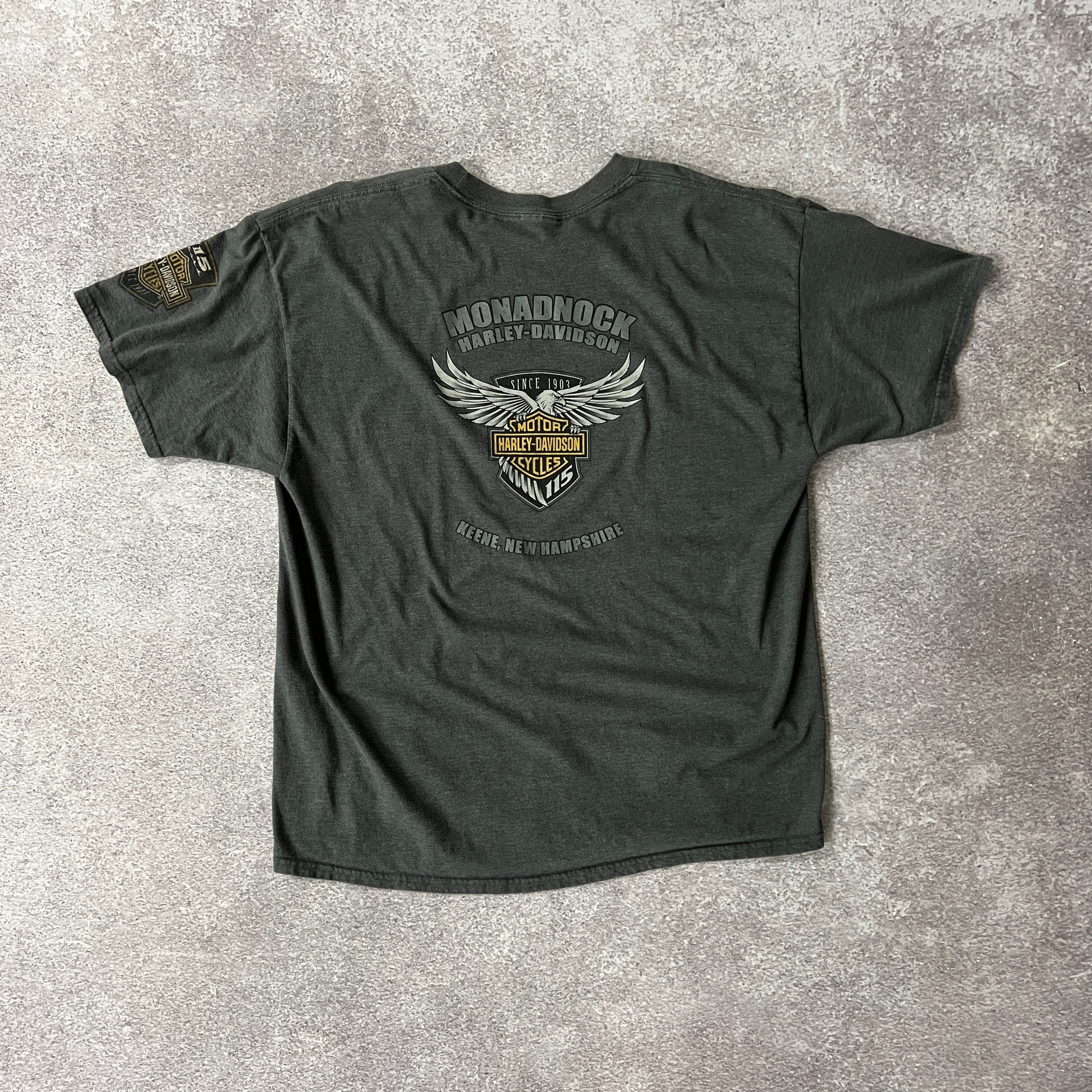 2010s Harley Davidson Keene NH Gray Distressed Tee XL