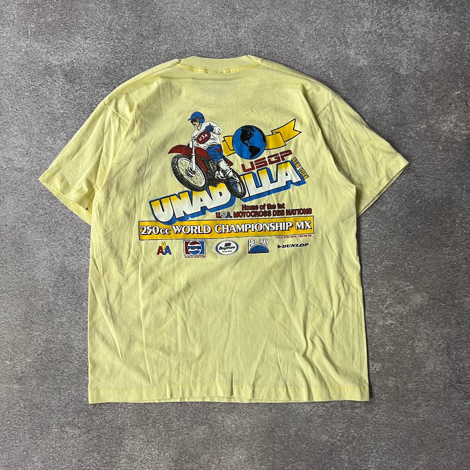 80s Unadilla World Championship Motocross Screen Stars Yellow Tee XL