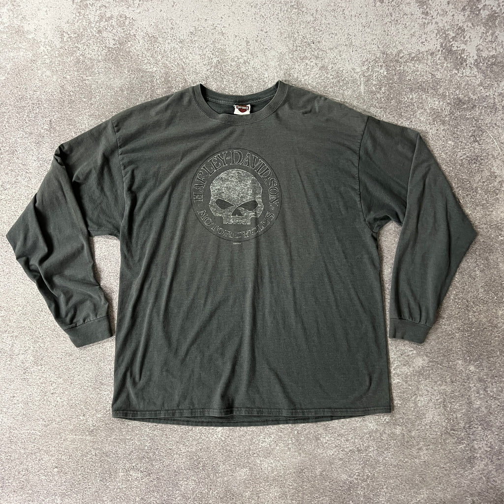 2010s Harley Davidson Roanoke Rapids, North Carolina Gray Distressed Long Sleeve Tee 3XL