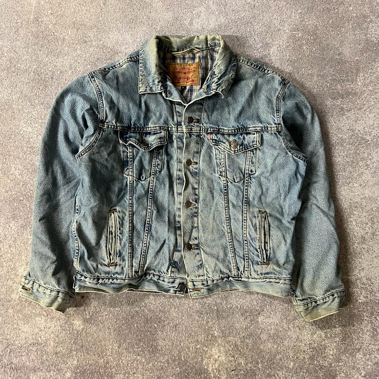 80s Levi's Blanket Lined Distressed Workwear Vintage Blue Jacket L