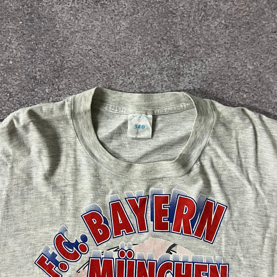90s FC Bayern Munich Jerzees Gray Big Logo Tee XL