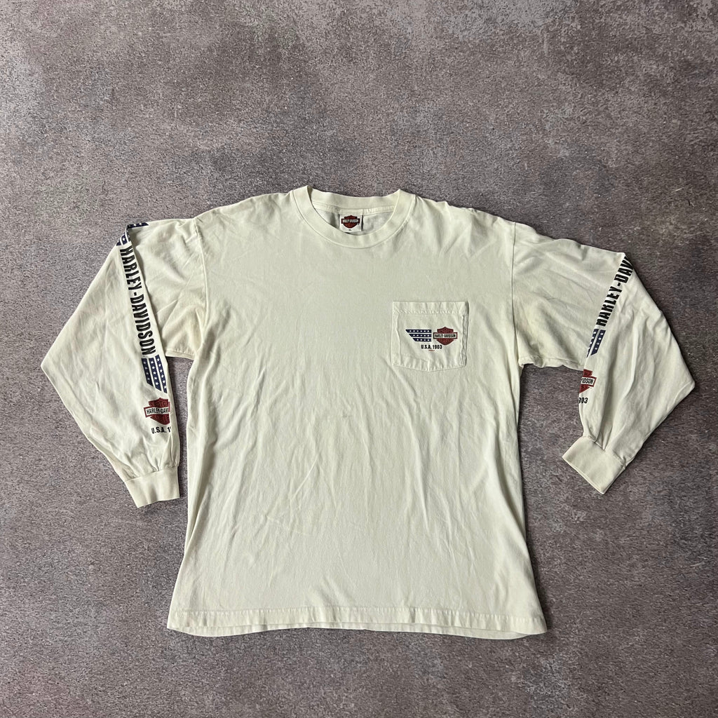 Y2K Harley Davidson White Big Logo Long Sleeve Tee XL