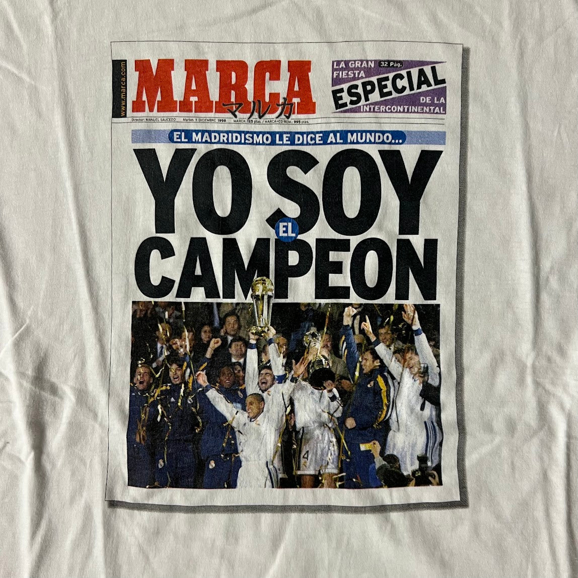 90s Real Madrid Flag Big Logo Tee L