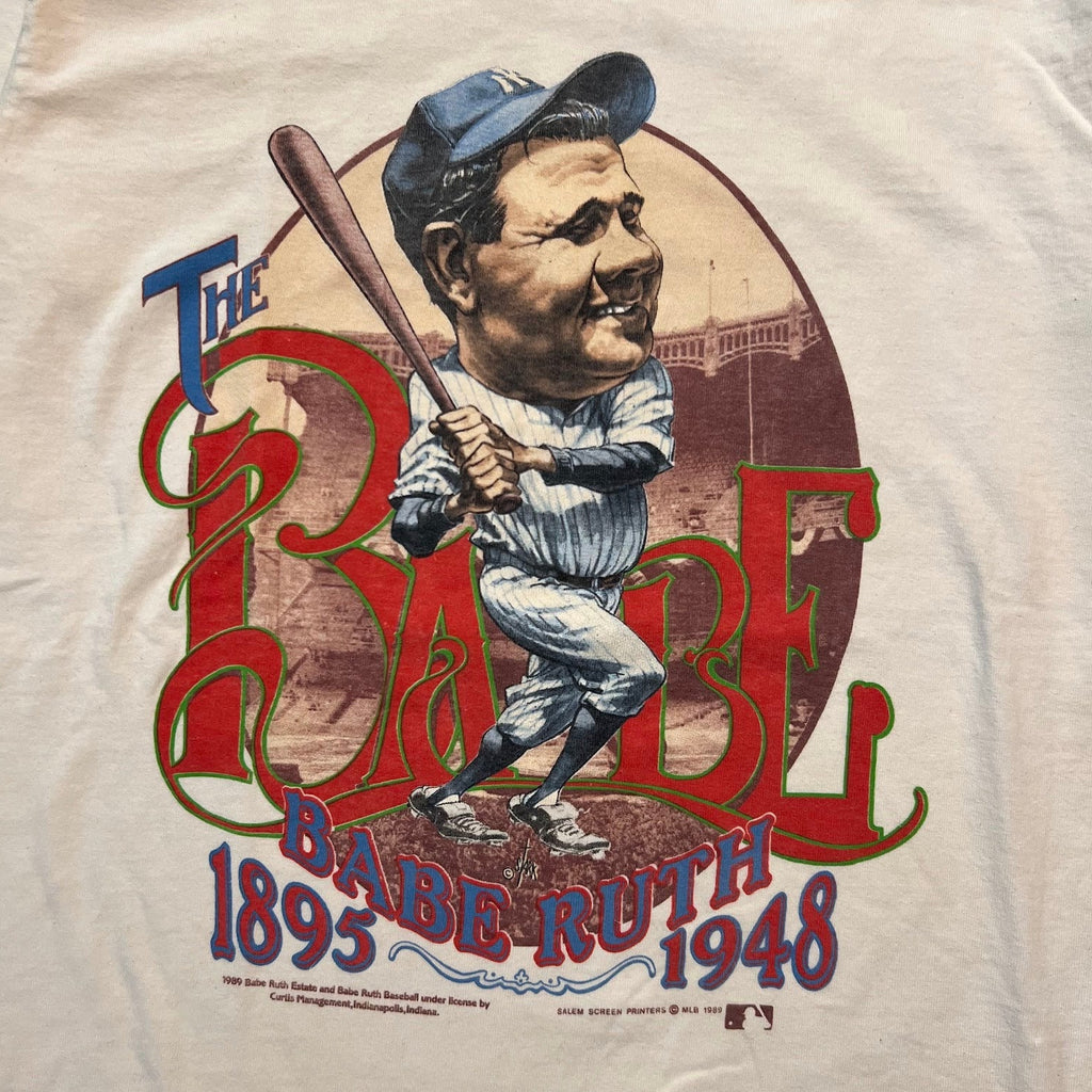 80s Salem Sportswear Babe Ruth NY Yankees T-Shirt Cooperstown M Cream