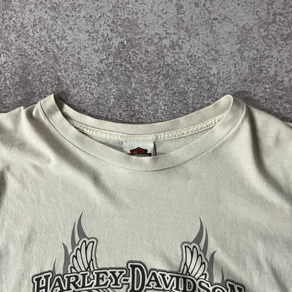 Y2K Harley Davidson White Worn In Long Sleeve Tee XXL