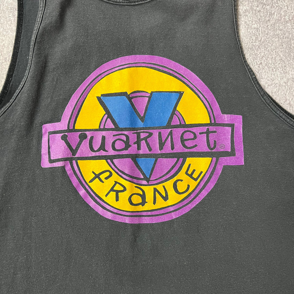 90s Vuarnet France Big Logo Back Graphic Sun Faded Single Stitch Vintage Tank Top L