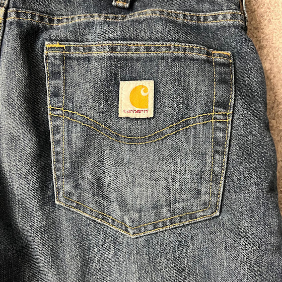 2010s Carhartt Fleece Lined Workwear Relaxed Blue Pants 32x34