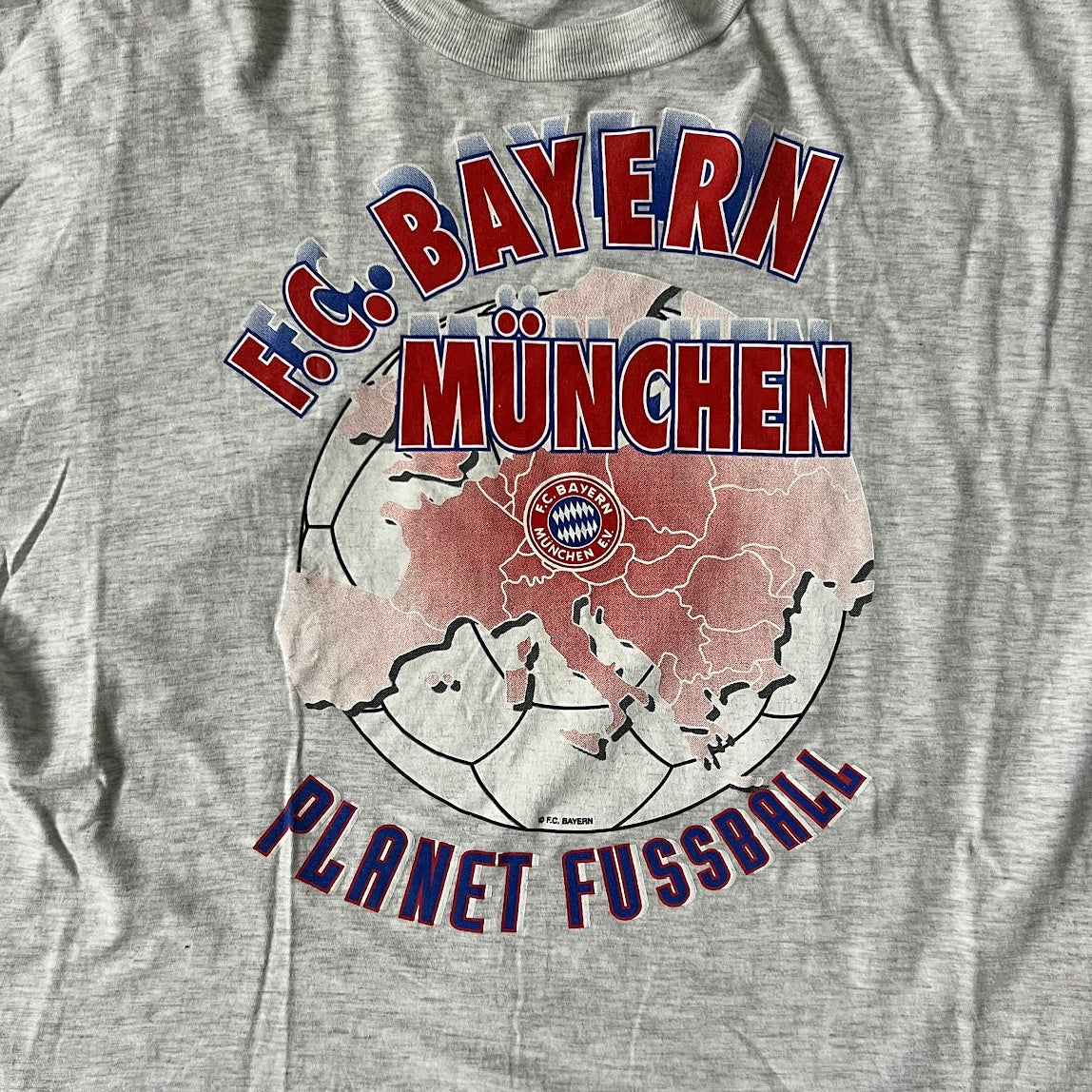 90s FC Bayern Munich Jerzees Gray Big Logo Tee XL