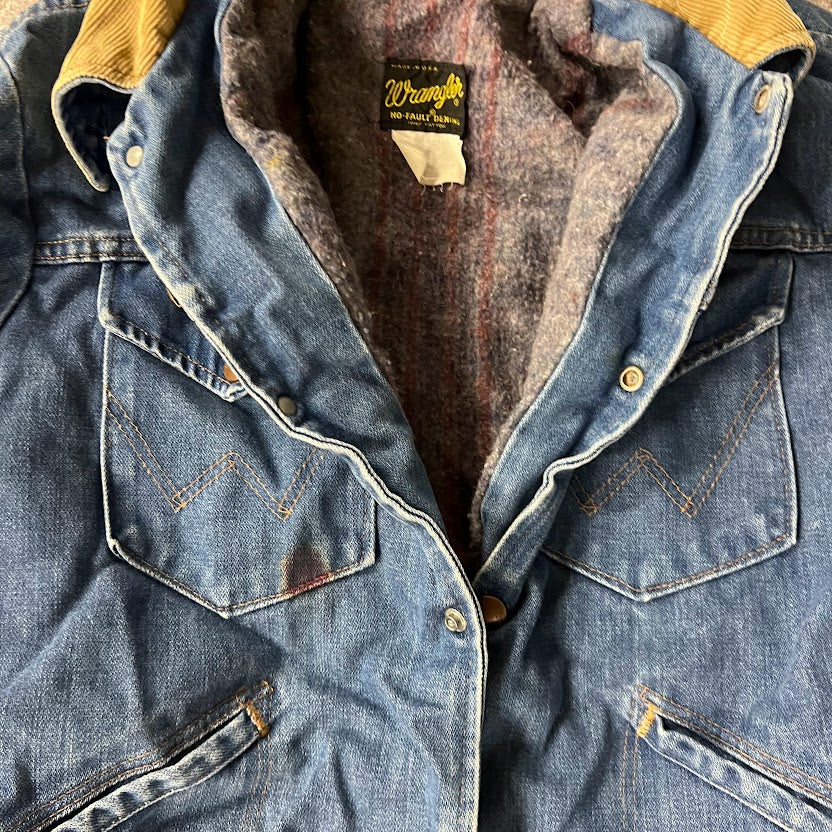 80s Wrangler Blanket Lined Made in USA Workwear Vintage Blue Jacket S