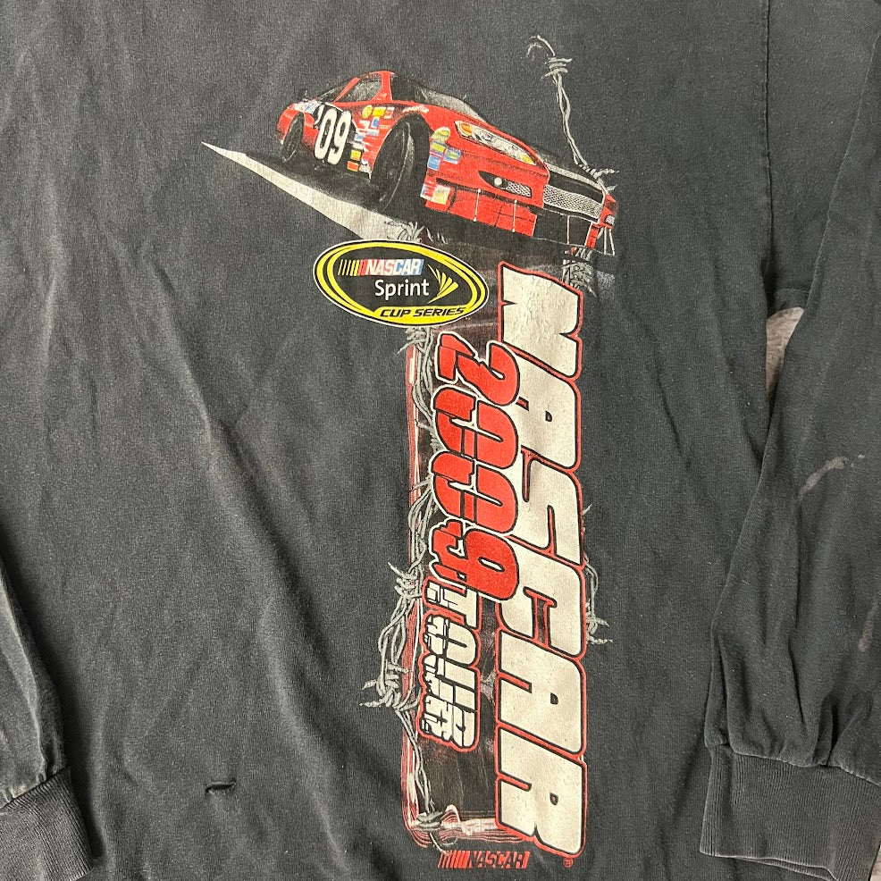 2009 NASCAR Tour Big Logo Cracked Print Faded Long Sleeve Tee L