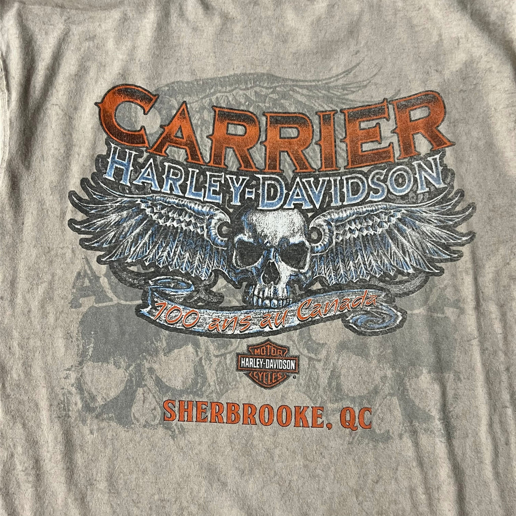 Y2K Harley Davidson Sherbrooke QC Tan Back Graphic Tee L