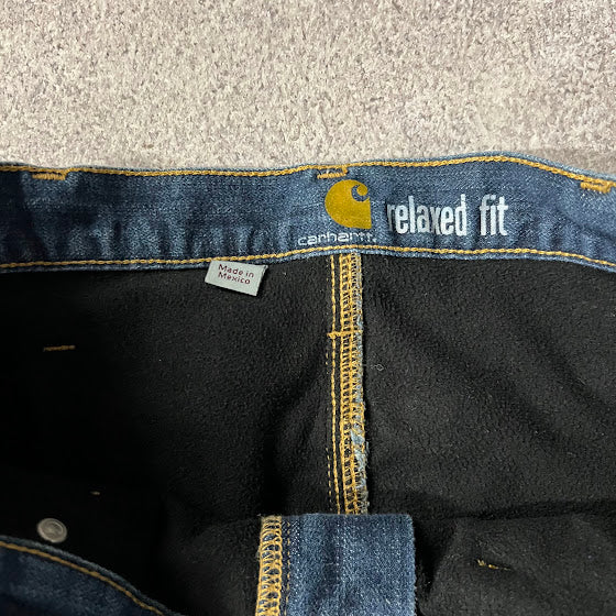 2010s Carhartt Fleece Lined Workwear Relaxed Blue Pants 32x34