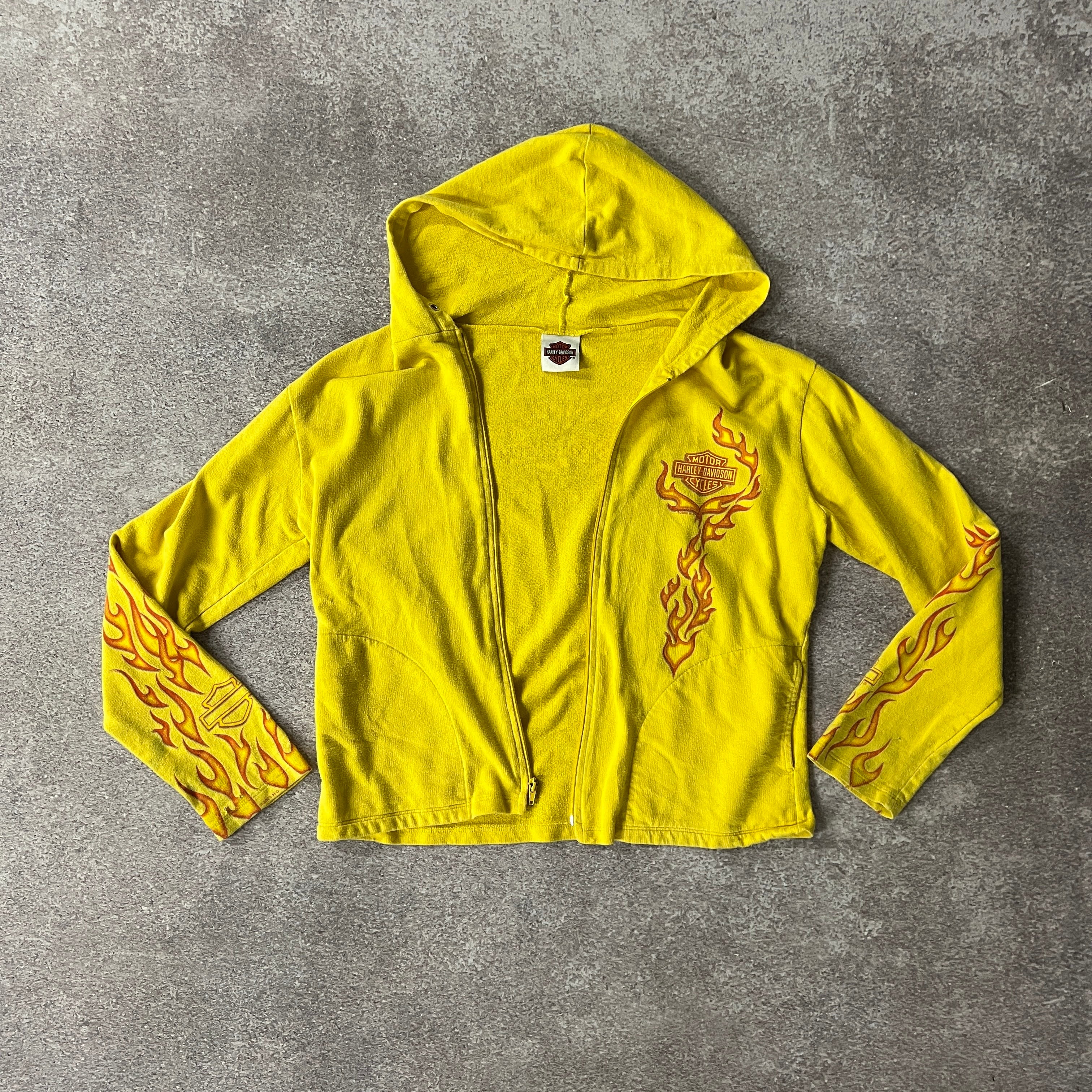 Y2K Harley Davidson Murfreesboro TN Yellow Distressed Zip Up Hoodie S