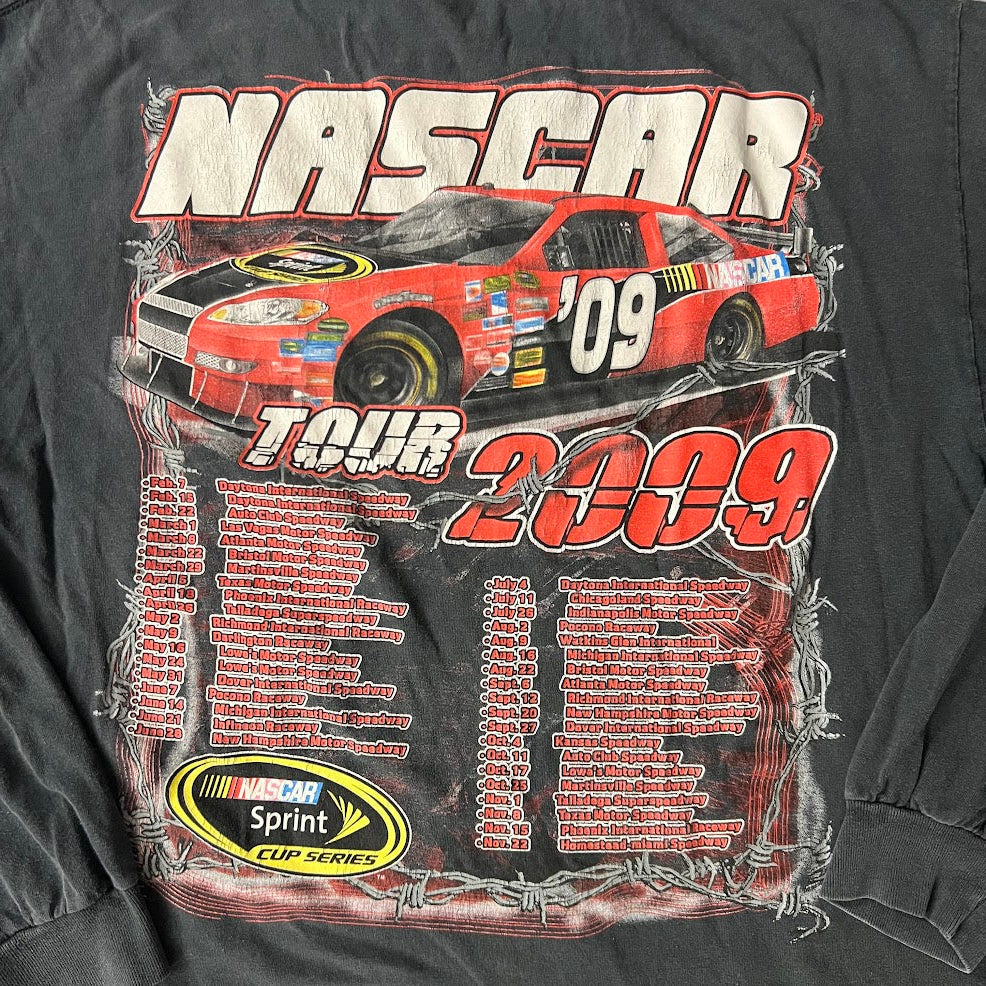 2009 NASCAR Tour Big Logo Cracked Print Faded Long Sleeve Tee L