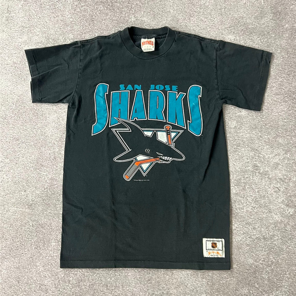 90s San Jose Sharks Nutmeg Mills Big Logo Single Stitch Tee L