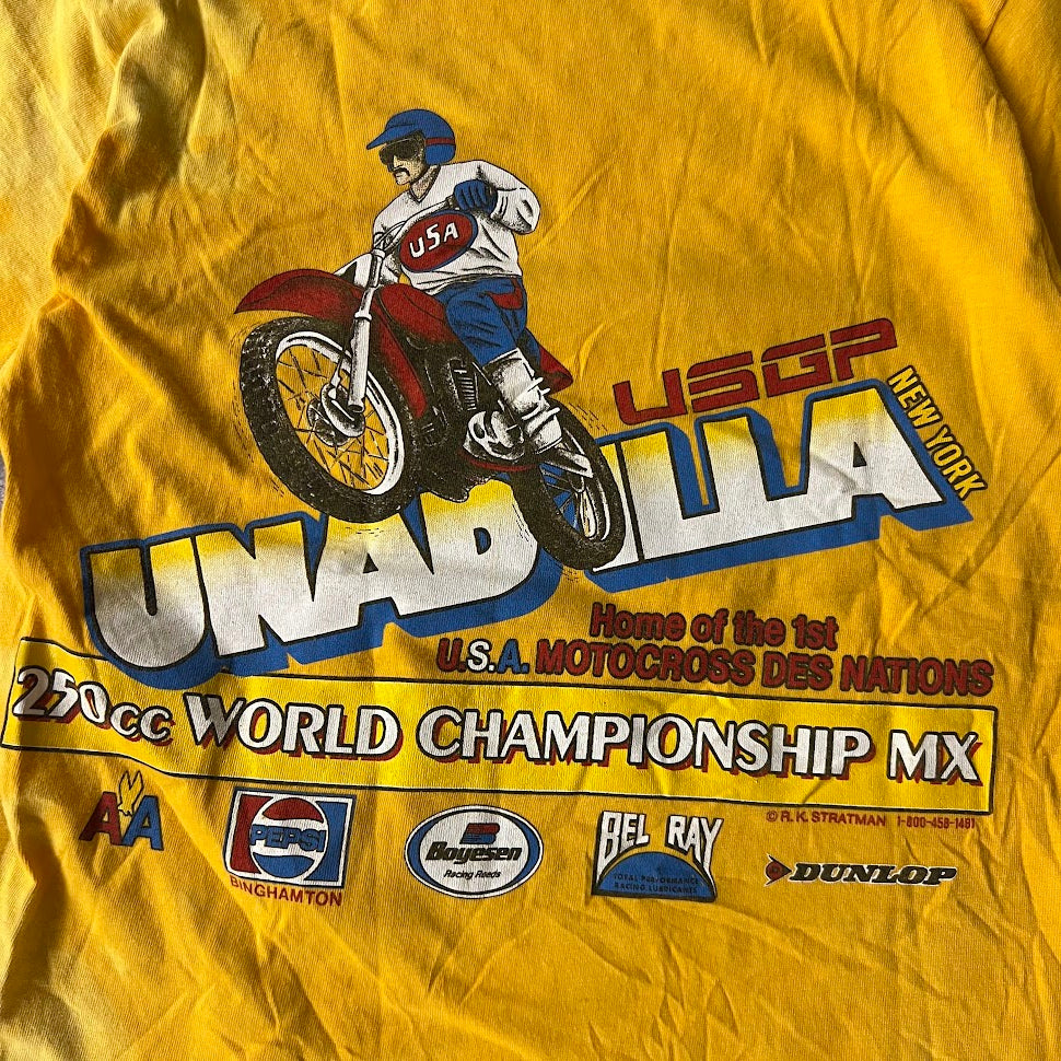80s Unadilla World Championship Motocross Anvil Bleached Yellow Tee S