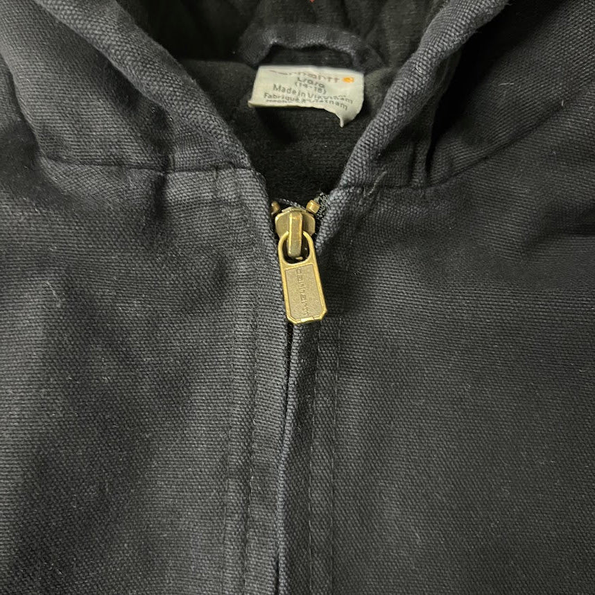 Carhartt Kids Youth Active Jacket Black Canvas Hooded Size L 14-16 Lined VTG