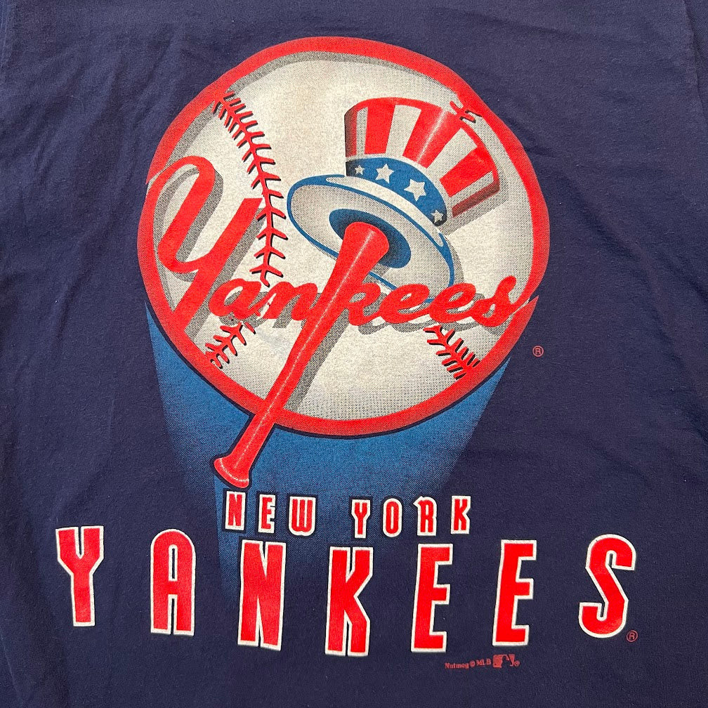 90s New York Yankees MLB Nutmeg Mills Big Logo Single Stitch Tee L