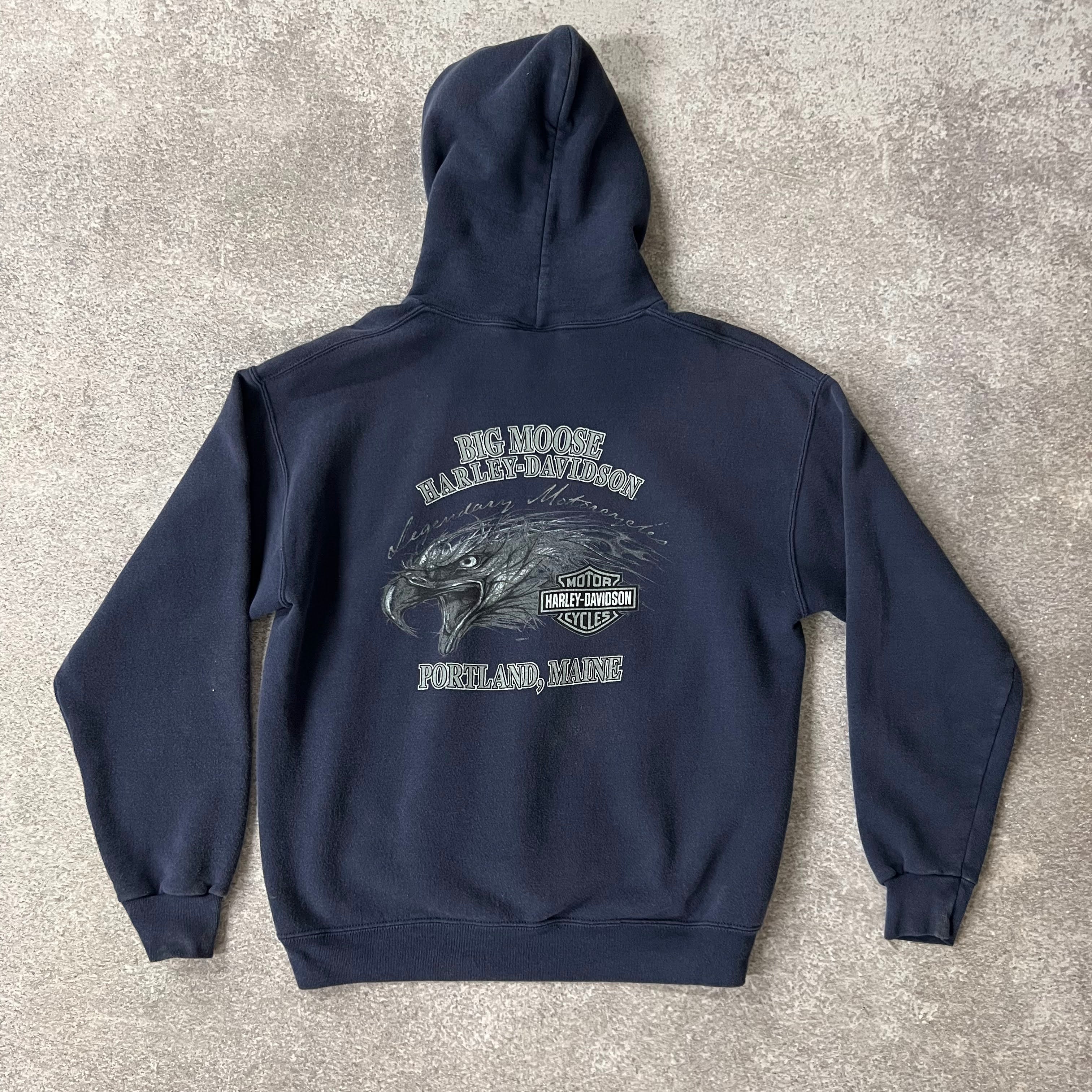 Y2K Harley Davidson Portland, Maine Blue Worn In Hoodie M