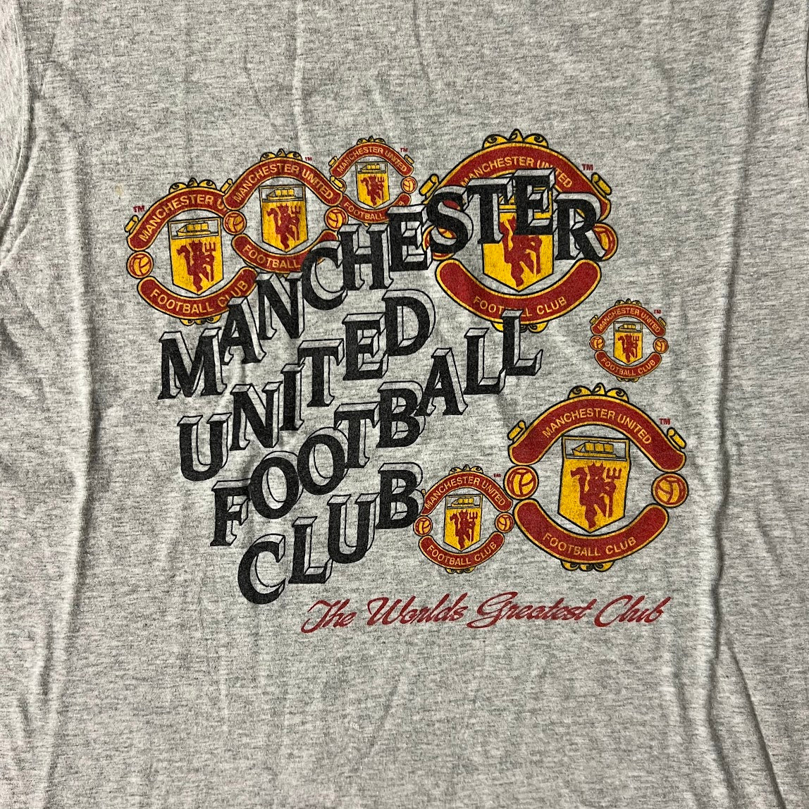 90s Real Madrid Manchester United Football Club Gray Back Graphic Tee L