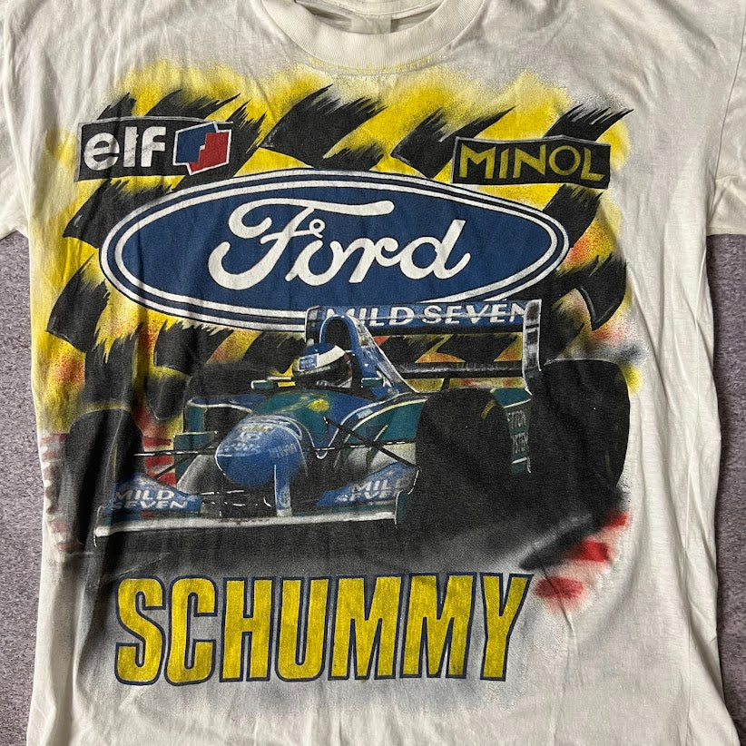 90s Schumacher F1 Racing Big Logo Back Graphic Single Stitch Tee L