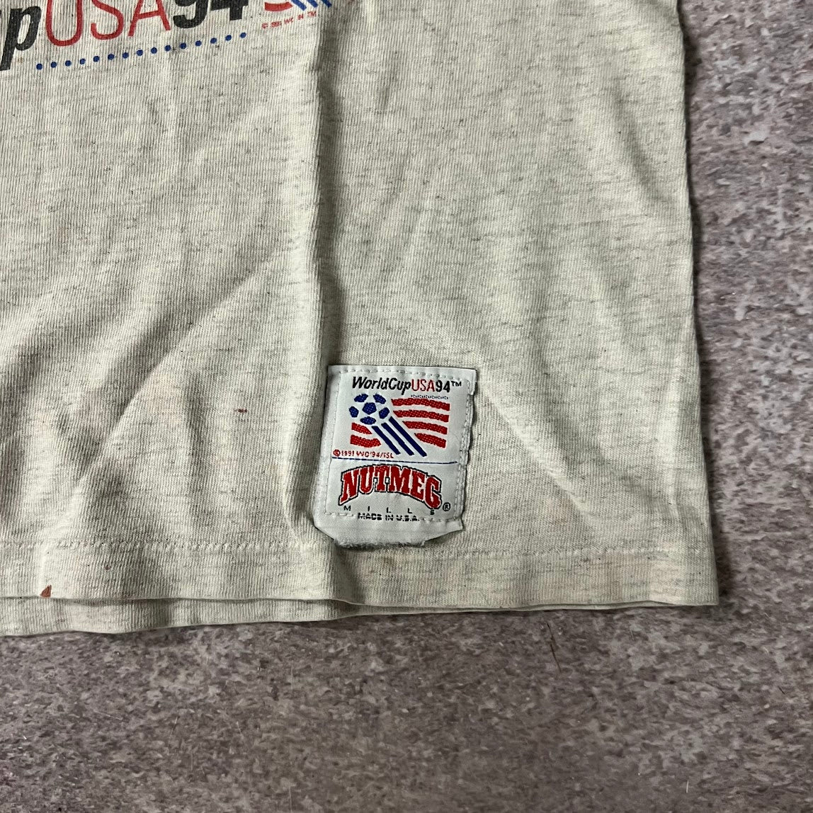 90s USA, World Cup Detroit Nutmeg Mills Gray Distressed Tee L