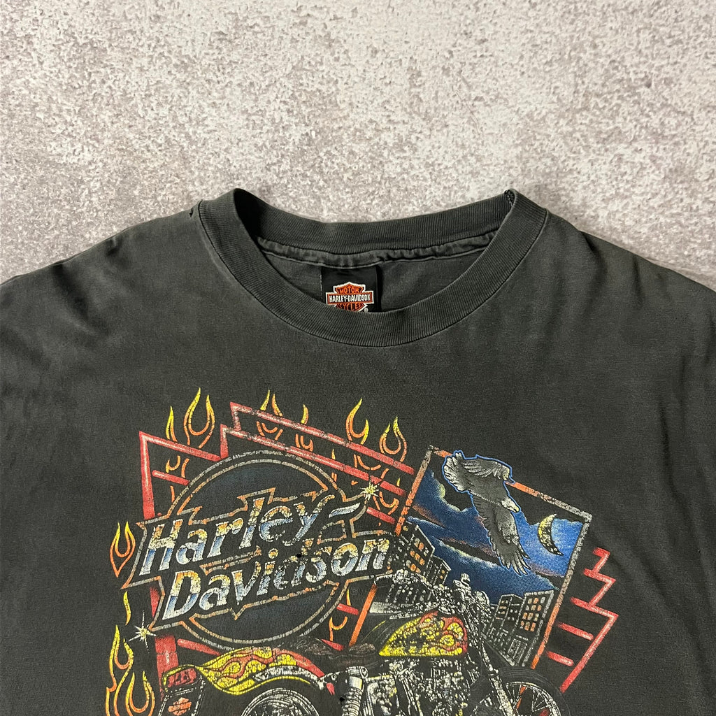Y2K Harley Davidson Distressed Sun Faded Tee L