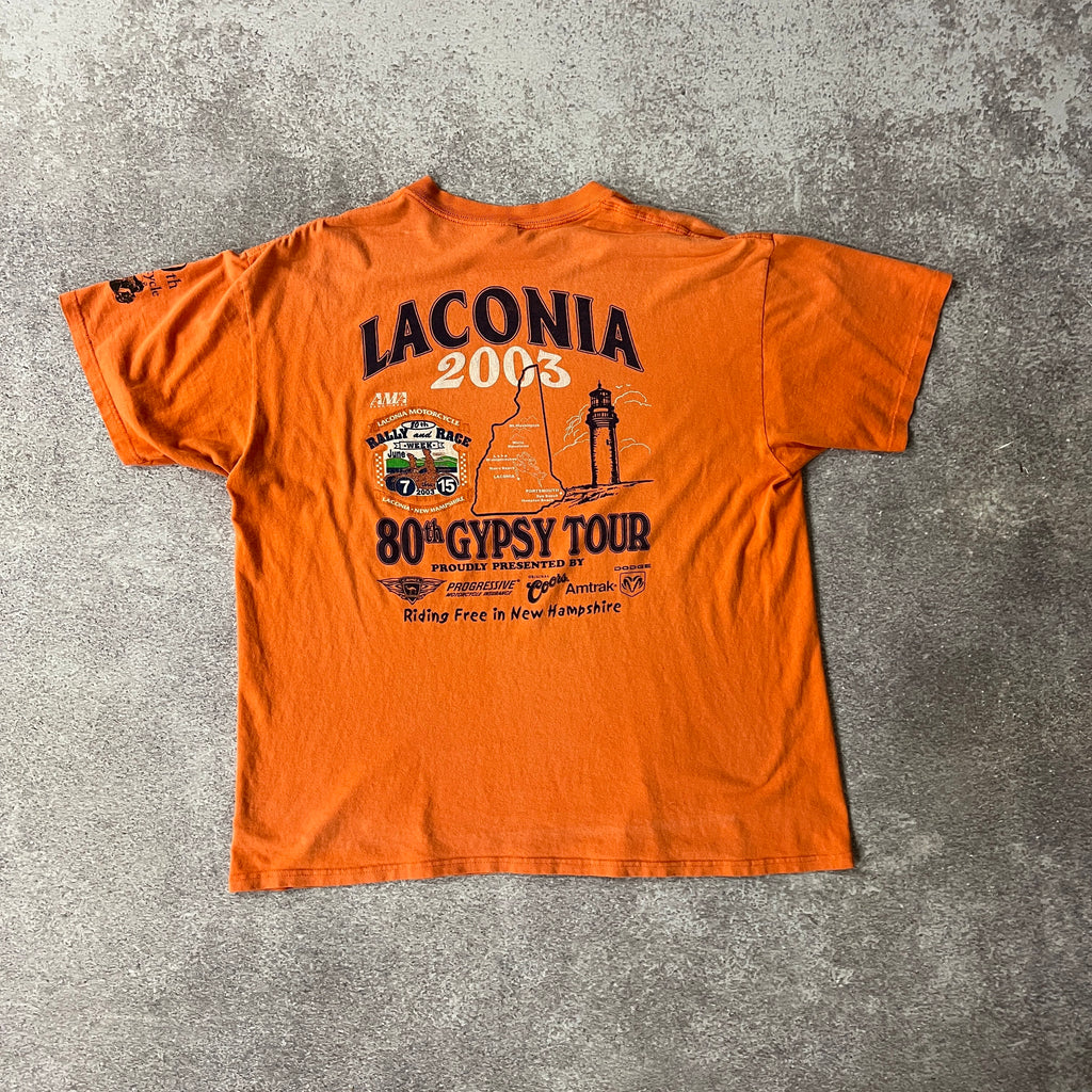 Y2K Anvil "Live to Ride" Orange Distressed Tee XL