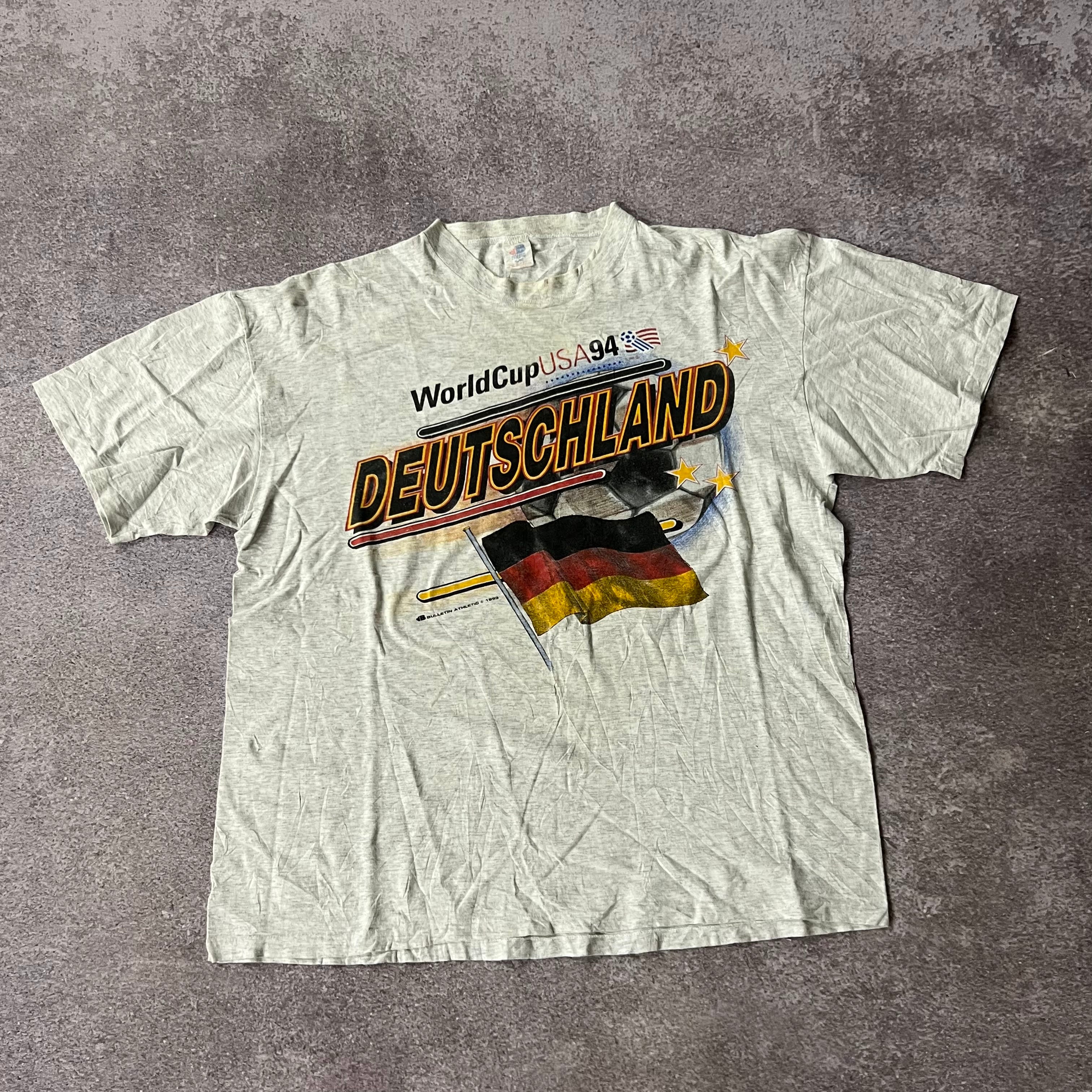 90s Deutschland Bulletin Athletic Gray Big Logo Tee XL