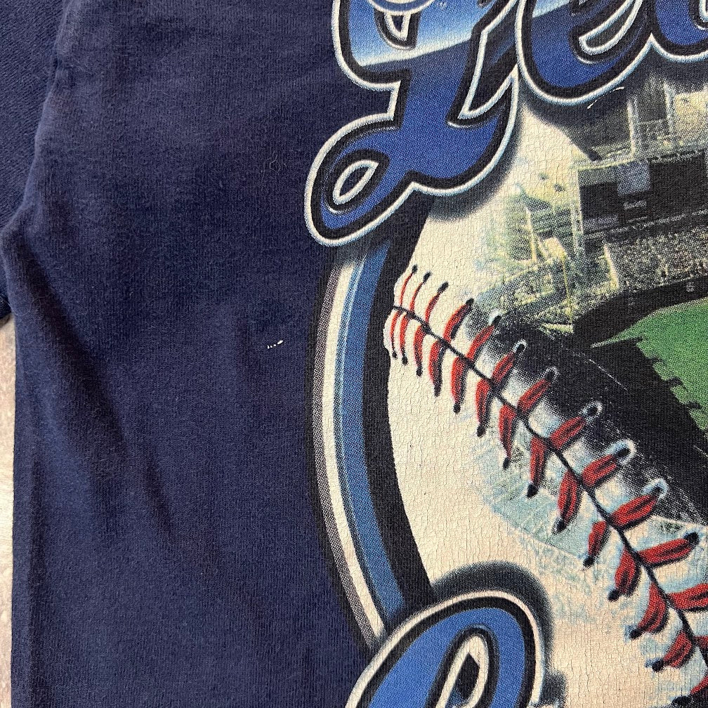 90s New York Yankees MLB Pro Player Big Logo Cracked Print Vintage Tee L