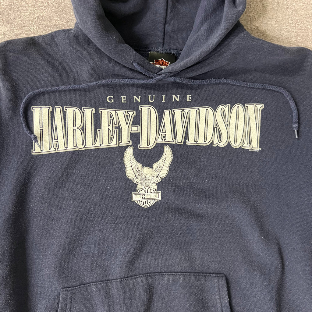 Y2K Harley Davidson Portland, Maine Blue Worn In Hoodie M