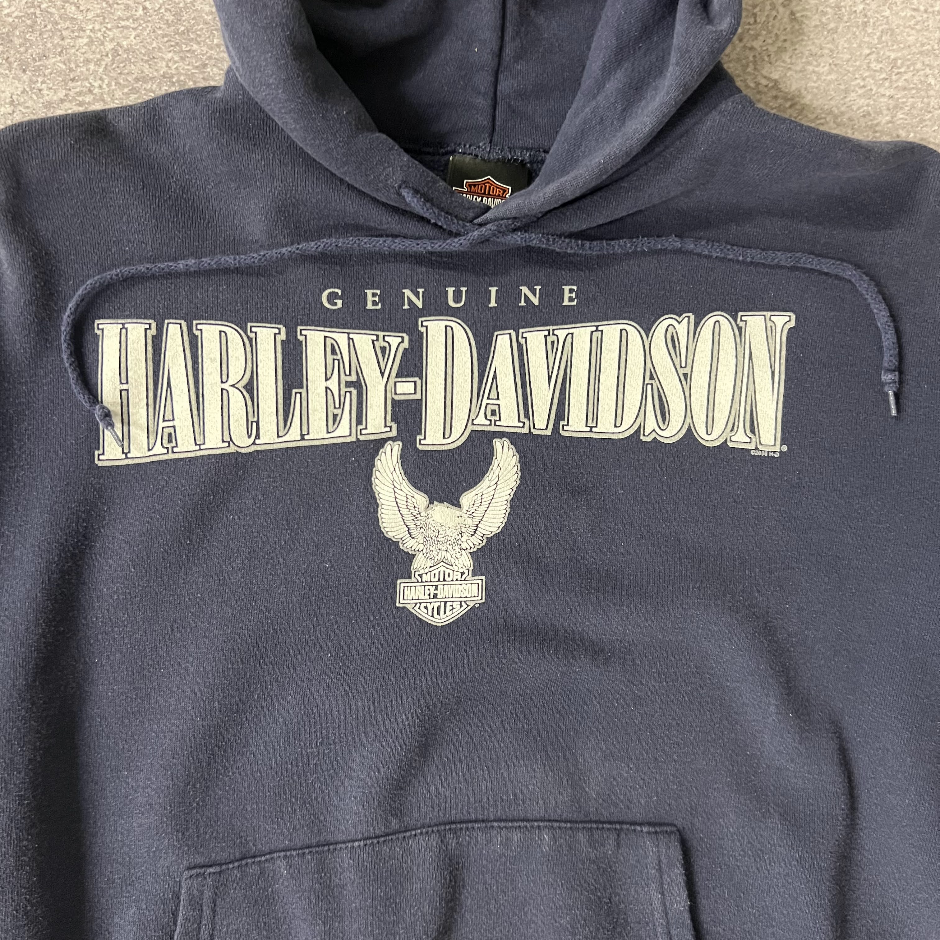 Y2K Harley Davidson Portland, Maine Blue Worn In Hoodie M