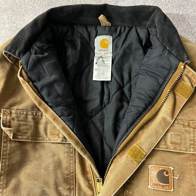 Y2K Carhartt Corduroy Collar Quilt Lined Workwear Tan Jacket M