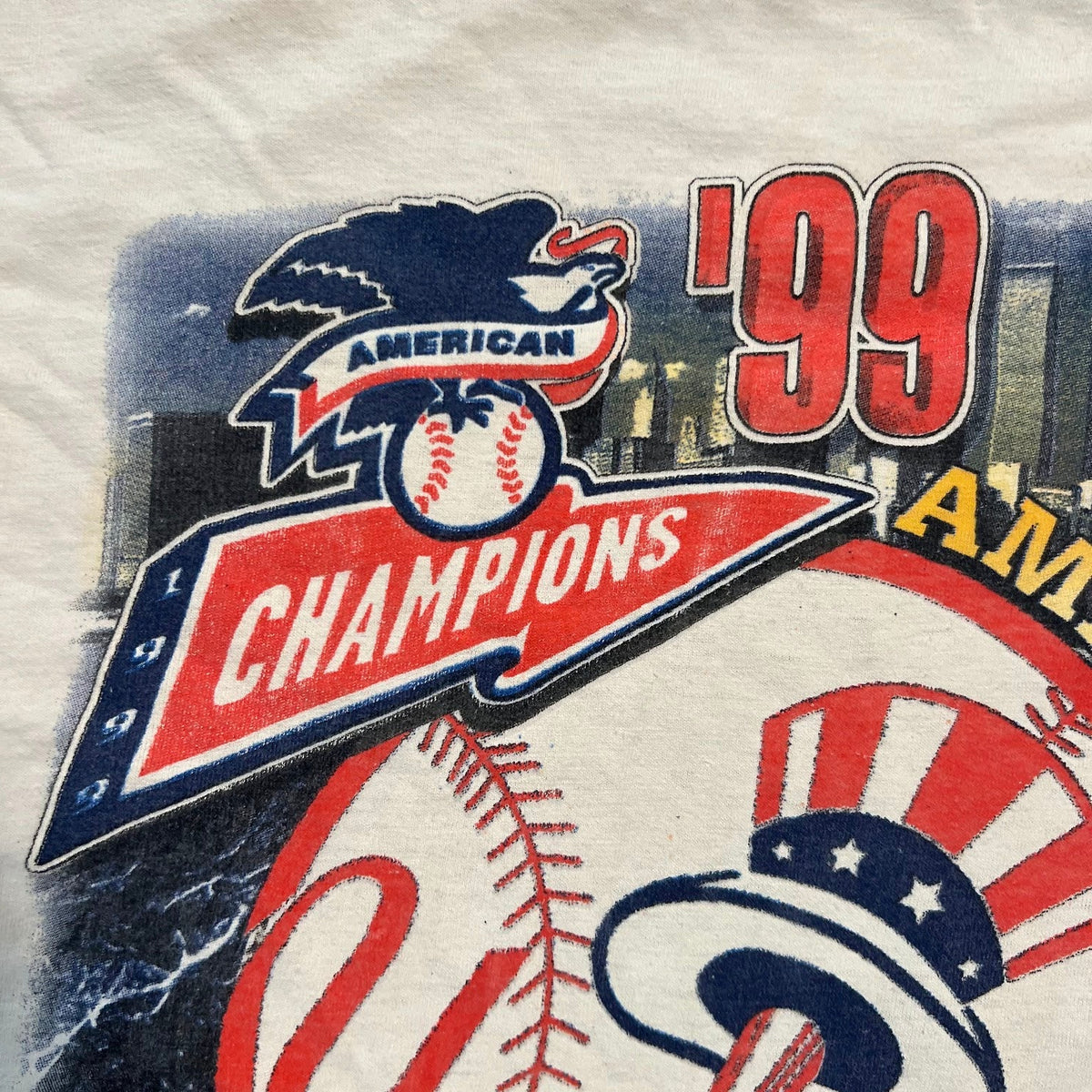 90s New York Yankees MLB Out Do Big Logo Double Stitch Faded Tee L