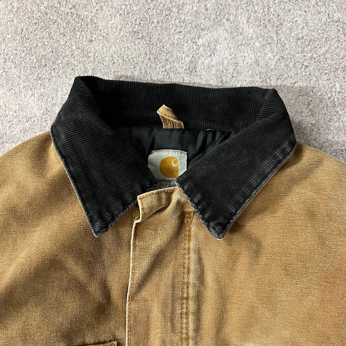 Y2K Carhartt Corduroy Collar Quilt Lined Workwear Tan Jacket M