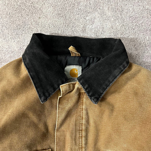 Y2K Carhartt Corduroy Collar Quilt Lined Workwear Tan Jacket M