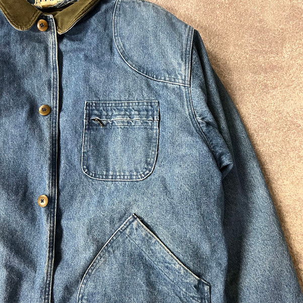 VTG 90s LL Bean Denim Barn Coat Jacket Corduroy Collar Workwear Mens XXL