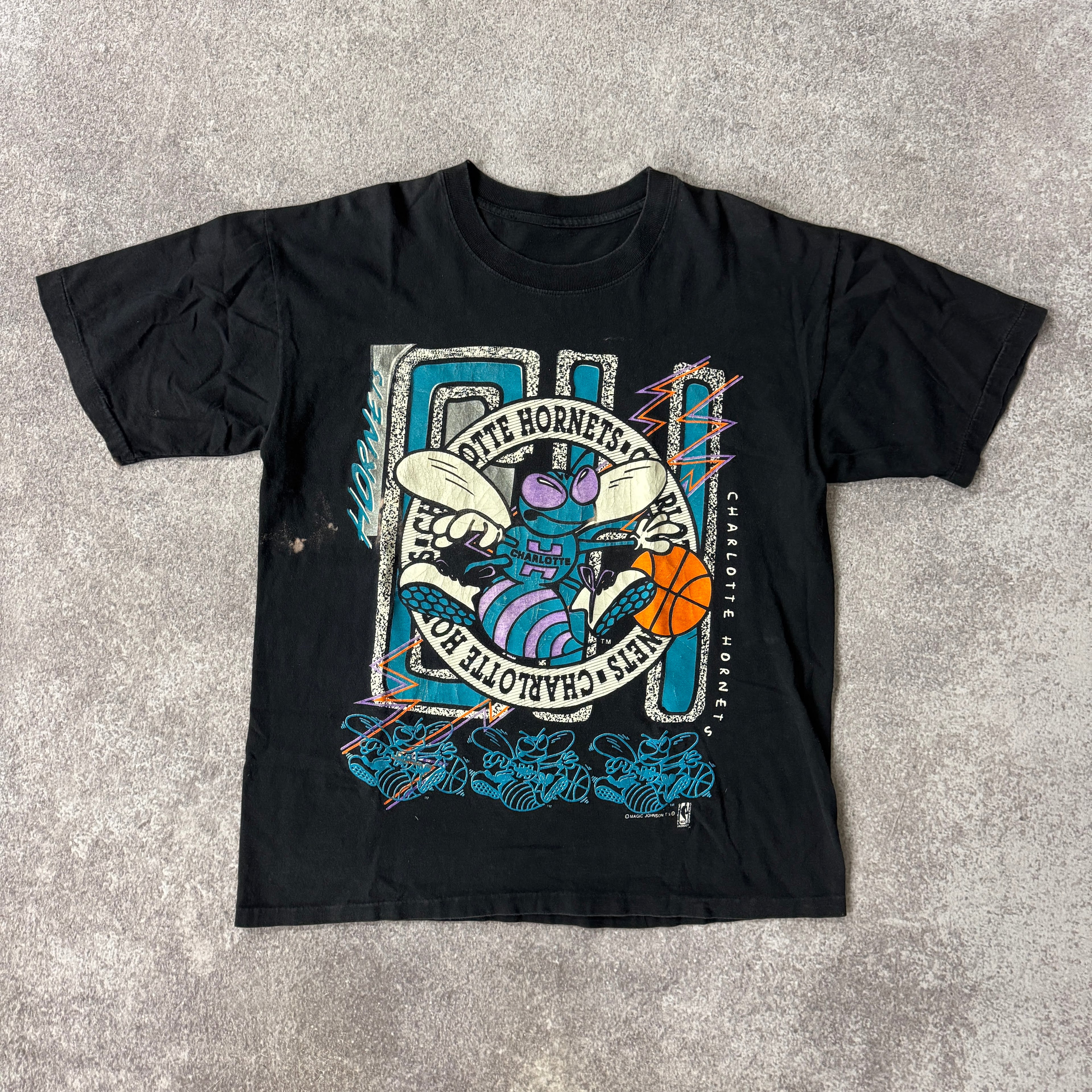 90s Charlotte Hornets Magic Johnson T's All Over Print Tee XL