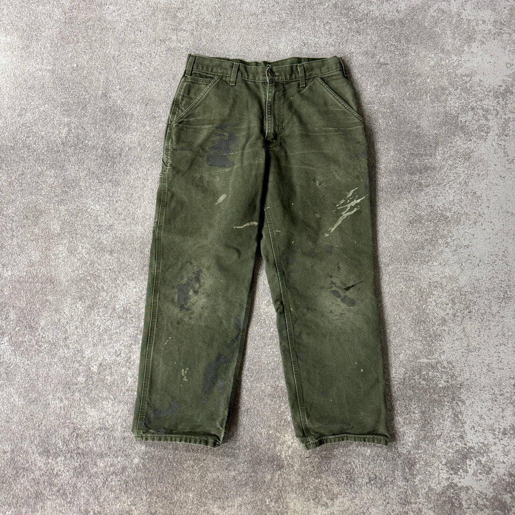 2020s Carhartt Carpenter Green Distressed Pants 34W x 30L