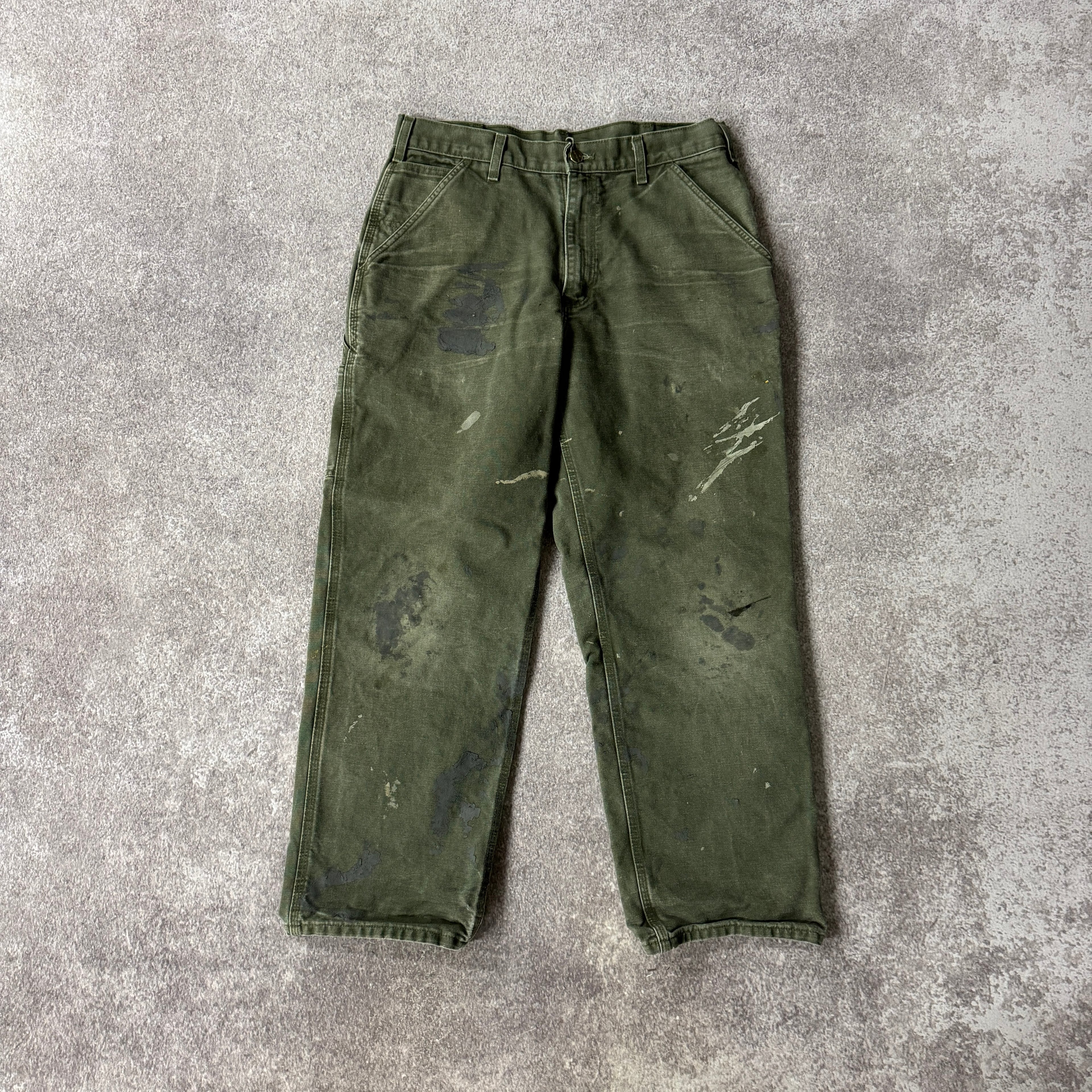 2020s Carhartt Carpenter Green Distressed Pants 34W x 30L