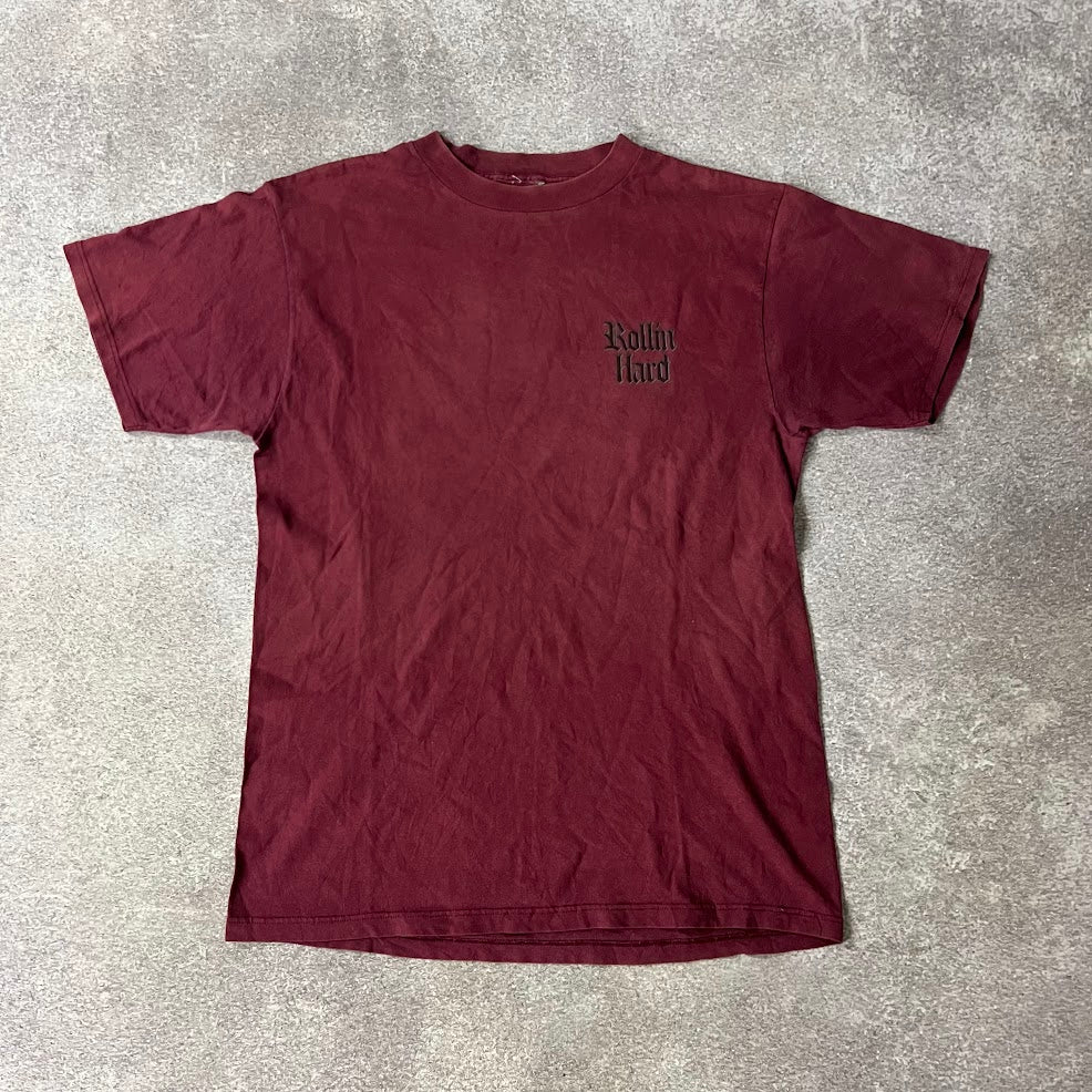 90s Rollin' Hard Big Logo Back Graphic Faded Sun Faded Vintage Tee L