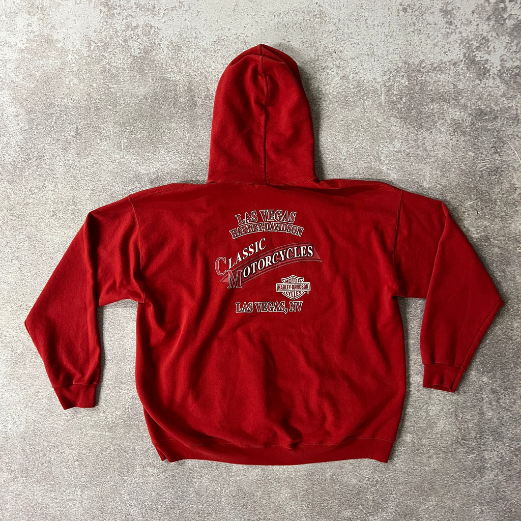 Y2K Harley Davidson Las Vegas NV Red Distressed Hoodie 2XL