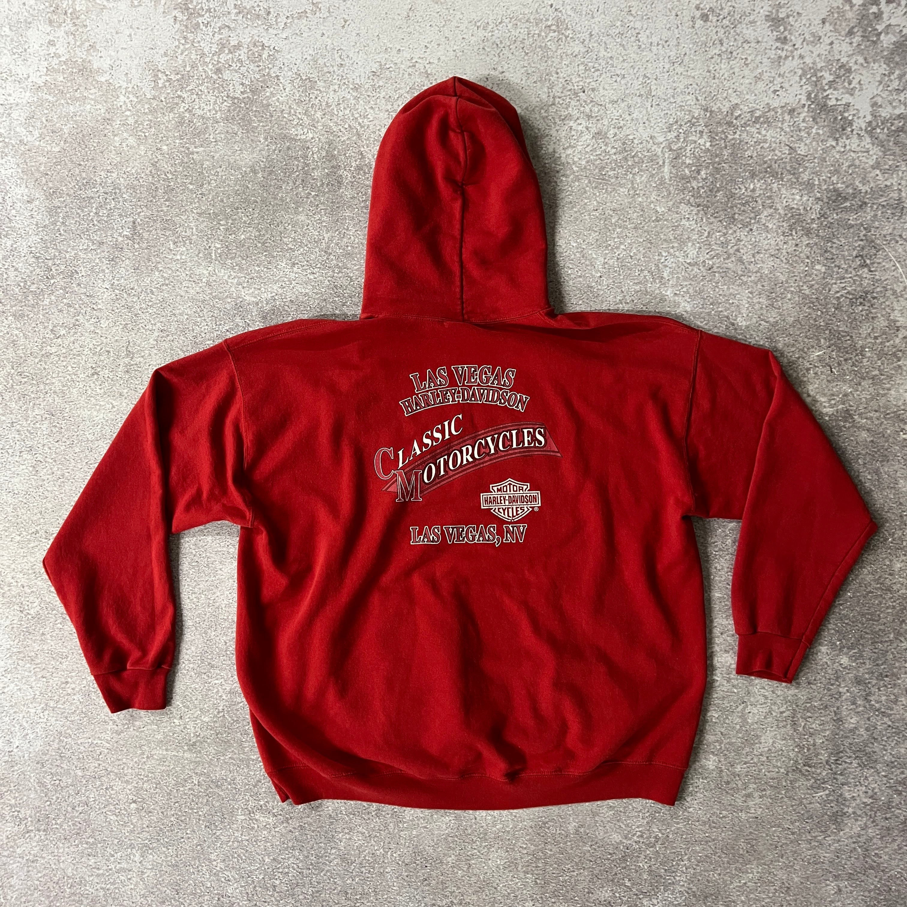 Y2K Harley Davidson Las Vegas NV Red Distressed Hoodie 2XL