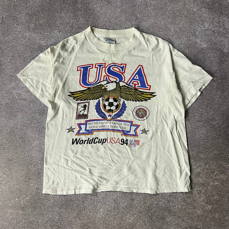 90s USA World Cup Soccer Brockum Big Logo Faded Vintage Tee L