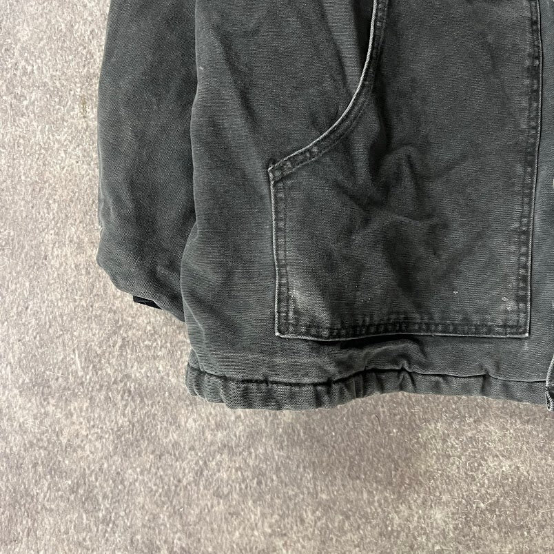 2010s Carhartt Corduroy Collar Quilt Lined Workwear Black Jacket XL