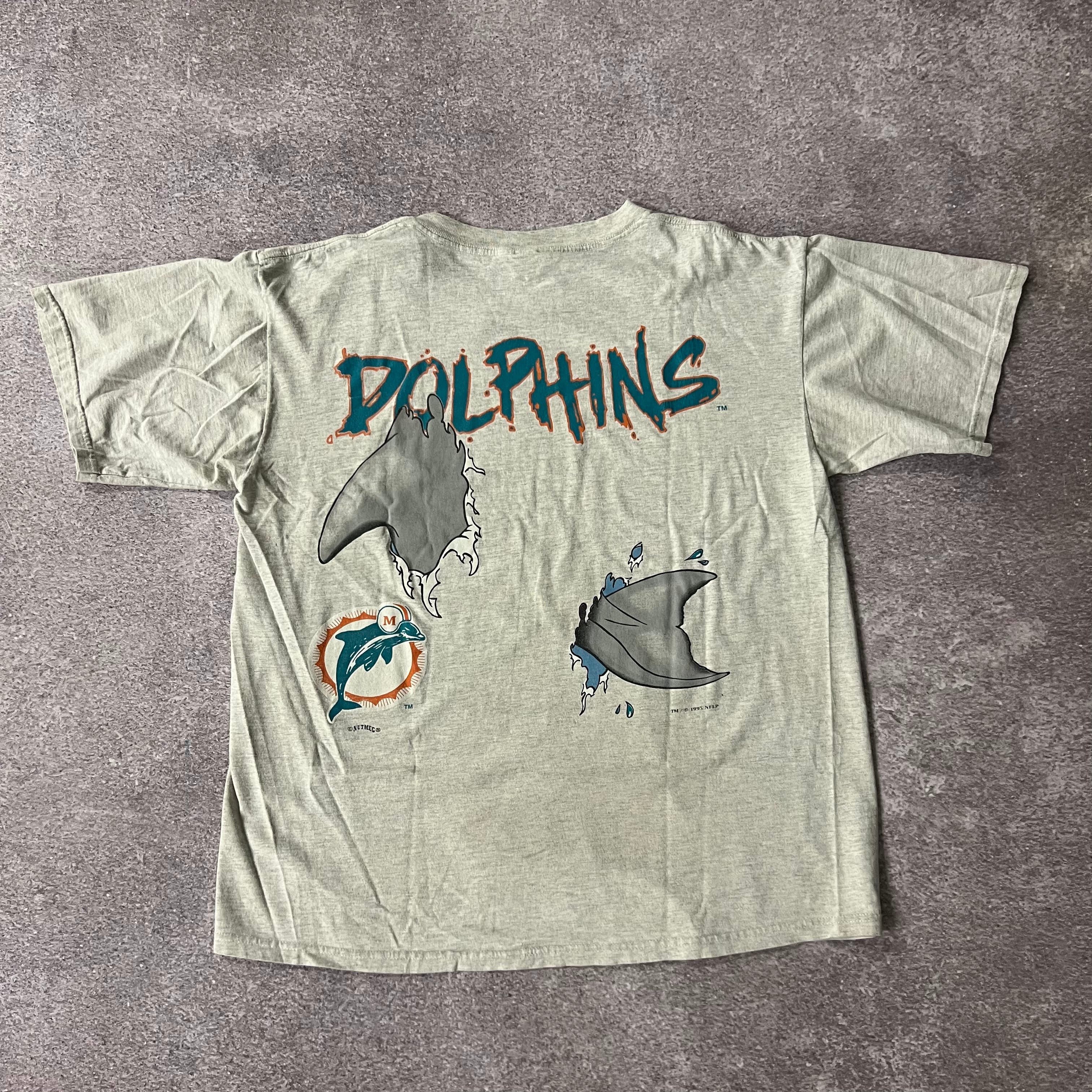 90s Miami Dolphins Nutmeg Mills Sun Faded Double Stitch Tee XL