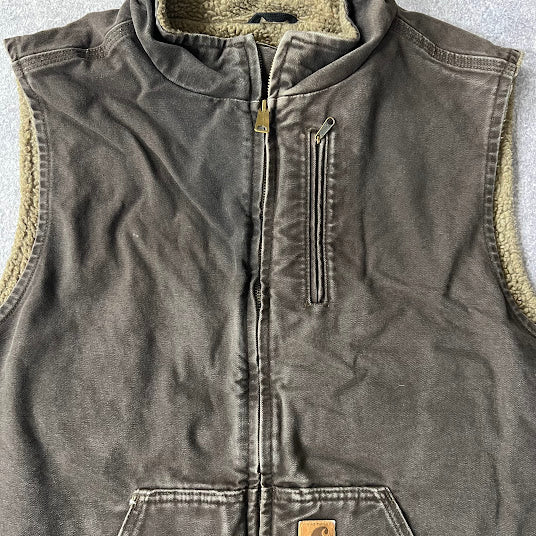 2010s Carhartt Sherpa Lined Workwear Vintage Brown Vest 2XL