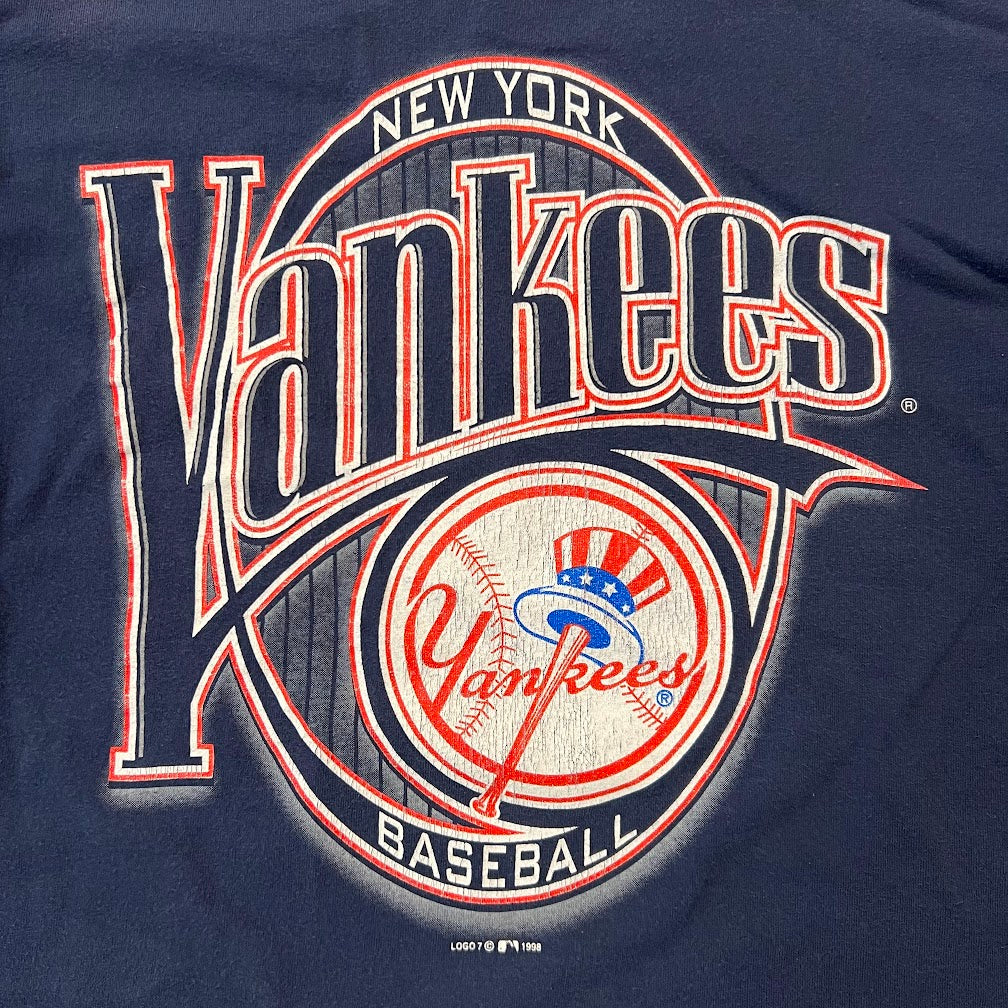 90s New York Yankees MLB Logo 7 Big Logo Faded Vintage Tee XL