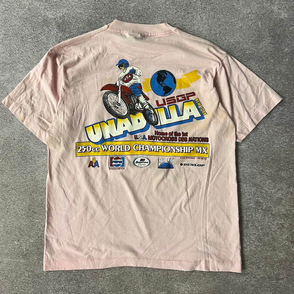 80s Unadilla World Championship Motocross Screen Stars Faded Pink Tee L