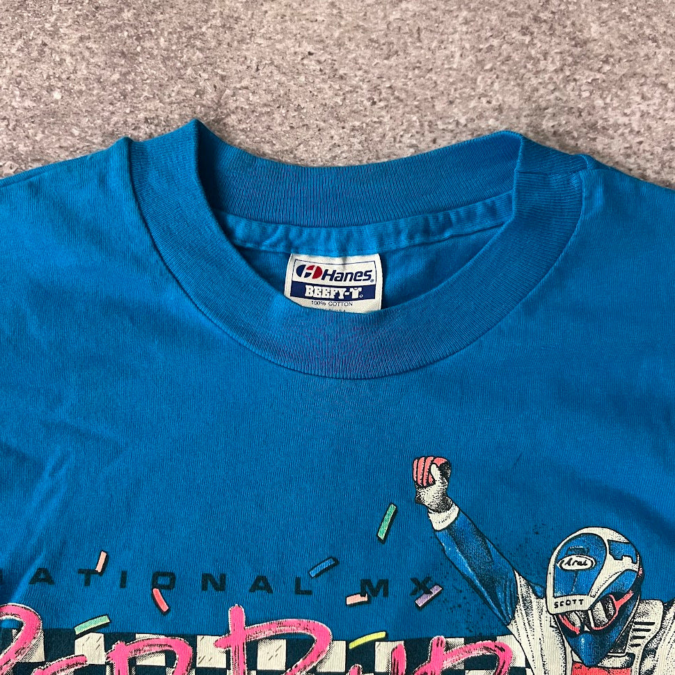 1990 RedBud National Motorsports Big Logo Back Graphic Faded Blue Tee L